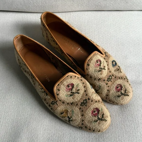 Stubbs &amp; Wootton women’s Needlepoint floral slipper, slide, flats Woven Size 9