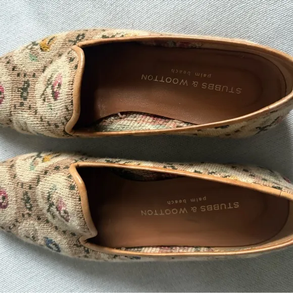 Stubbs &amp; Wootton women’s Needlepoint floral slipper, slide, flats Woven Size 9