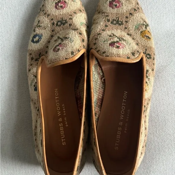 Stubbs &amp; Wootton women’s Needlepoint floral slipper, slide, flats Woven Size 9