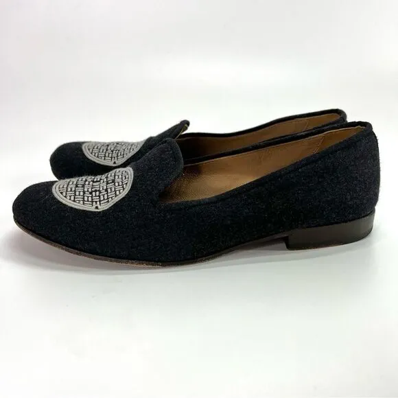 Stubbs Wootton NYC Manhole Cover Embroidered Slipper Loafers Charcoal Grey 7