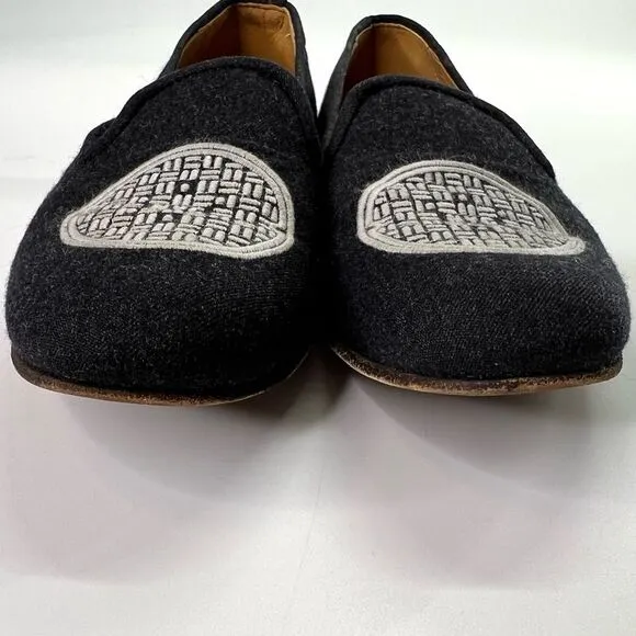 Stubbs Wootton NYC Manhole Cover Embroidered Slipper Loafers Charcoal Grey 7