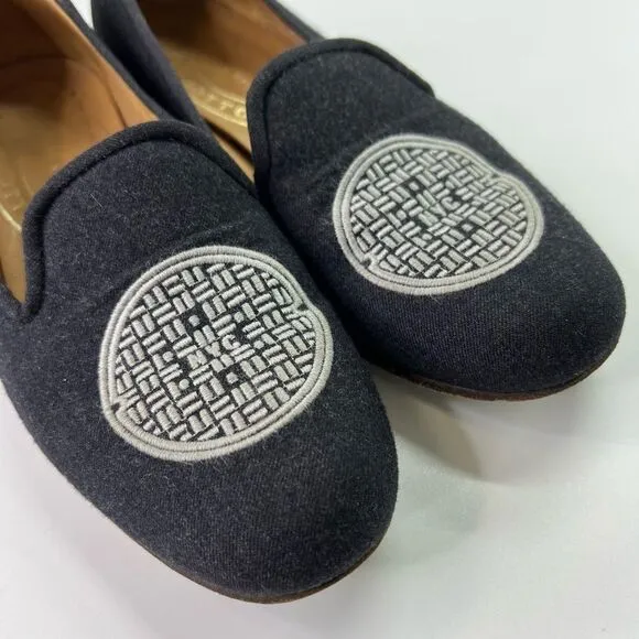 Stubbs Wootton NYC Manhole Cover Embroidered Slipper Loafers Charcoal Grey 7