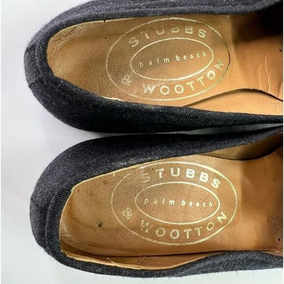 Stubbs Wootton NYC Manhole Cover Embroidered Slipper Loafers Charcoal Grey 7