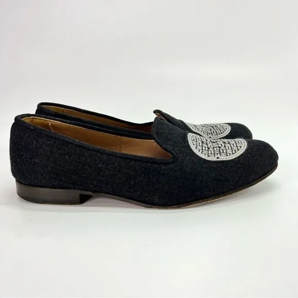 Stubbs Wootton NYC Manhole Cover Embroidered Slipper Loafers Charcoal Grey 7