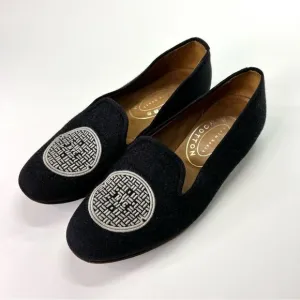 Stubbs Wootton NYC Manhole Cover Embroidered Slipper Loafers Charcoal Grey 7