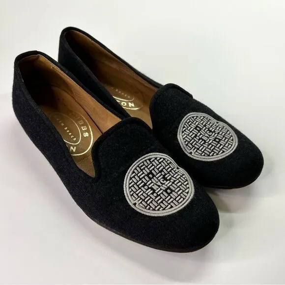 Stubbs Wootton NYC Manhole Cover Embroidered Slipper Loafers Charcoal Grey 7