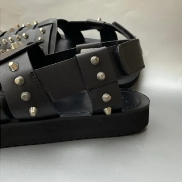 Studded Black Leather Gladiator Sandals