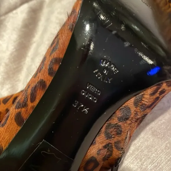 Studio Pollini Leopard Calf Hair Pointed High Heel Zip Up Boots Size 37 1/2