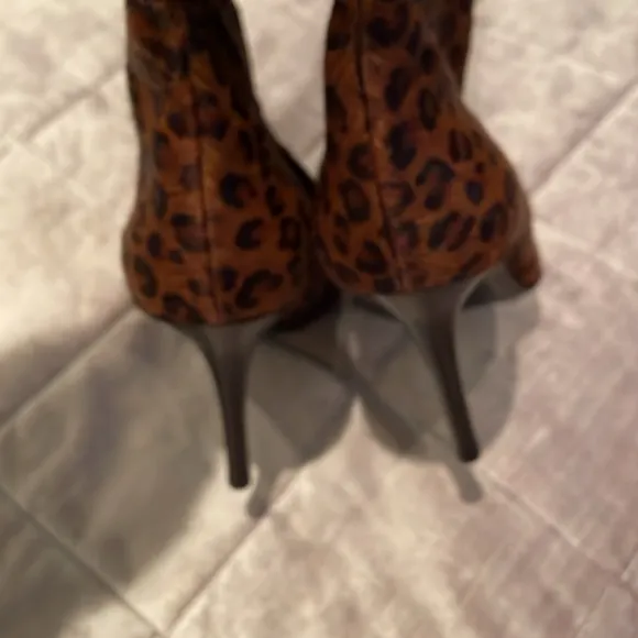 Studio Pollini Leopard Calf Hair Pointed High Heel Zip Up Boots Size 37 1/2