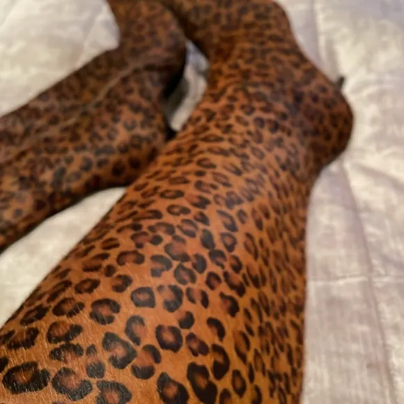Studio Pollini Leopard Calf Hair Pointed High Heel Zip Up Boots Size 37 1/2