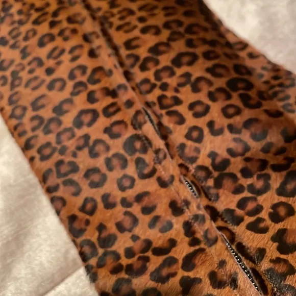 Studio Pollini Leopard Calf Hair Pointed High Heel Zip Up Boots Size 37 1/2