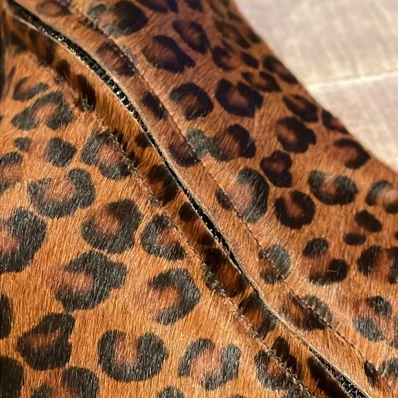Studio Pollini Leopard Calf Hair Pointed High Heel Zip Up Boots Size 37 1/2