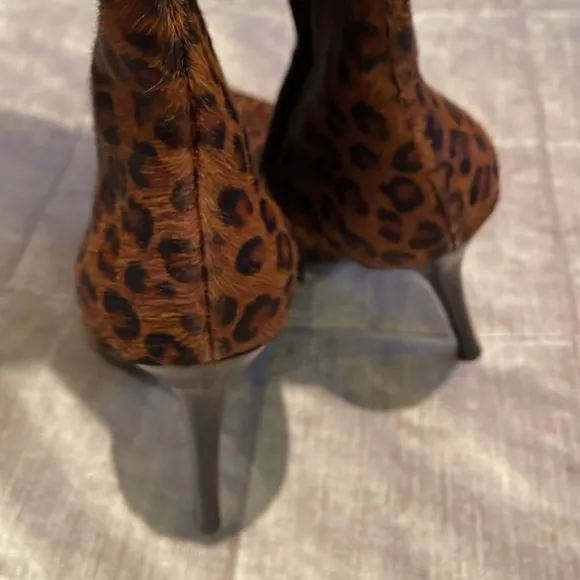 Studio Pollini Leopard Calf Hair Pointed High Heel Zip Up Boots Size 37 1/2