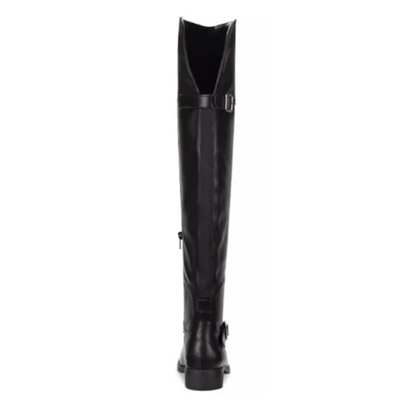 Sun   Stone Black Wide-Calf Buckled Over-The-Knee Boots -- Size 6