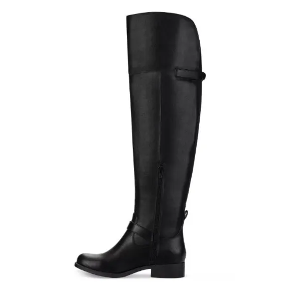 Sun   Stone Black Wide-Calf Buckled Over-The-Knee Boots -- Size 6