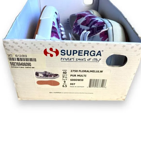 Superga Fantasia Collection Purple Floral Low Top Summer Sneakers Women's US 9