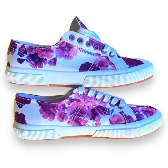 Superga Fantasia Collection Purple Floral Low Top Summer Sneakers Women's US 9