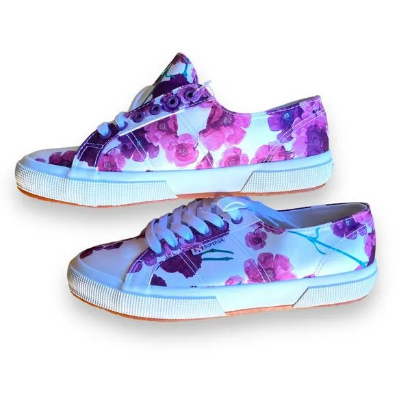 Superga Fantasia Collection Purple Floral Low Top Summer Sneakers Women's US 9