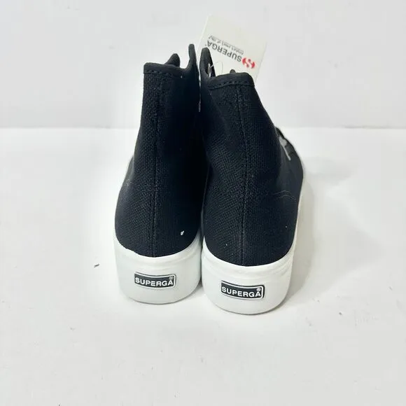 SUPERGA Unisex 2708 High Top Sneaker Men 6 Women 7.5 Black Canvas Platform NEW