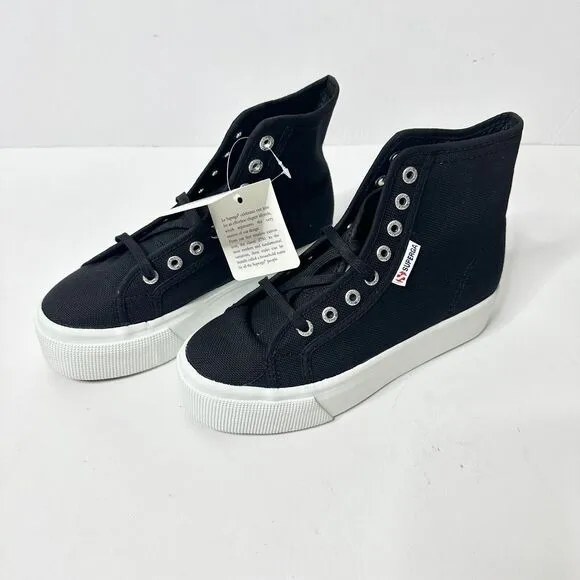 SUPERGA Unisex 2708 High Top Sneaker Men 6 Women 7.5 Black Canvas Platform NEW