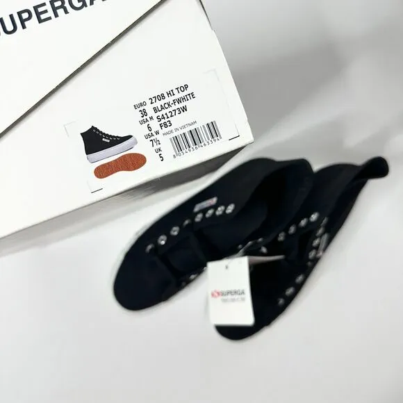 SUPERGA Unisex 2708 High Top Sneaker Men 6 Women 7.5 Black Canvas Platform NEW