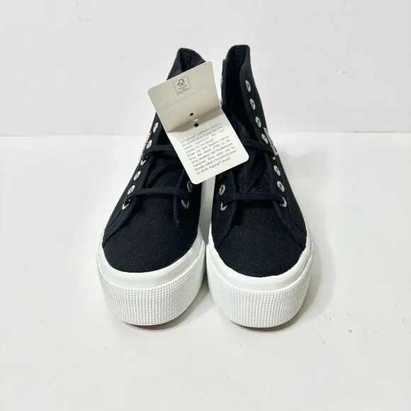 SUPERGA Unisex 2708 High Top Sneaker Men 6 Women 7.5 Black Canvas Platform NEW