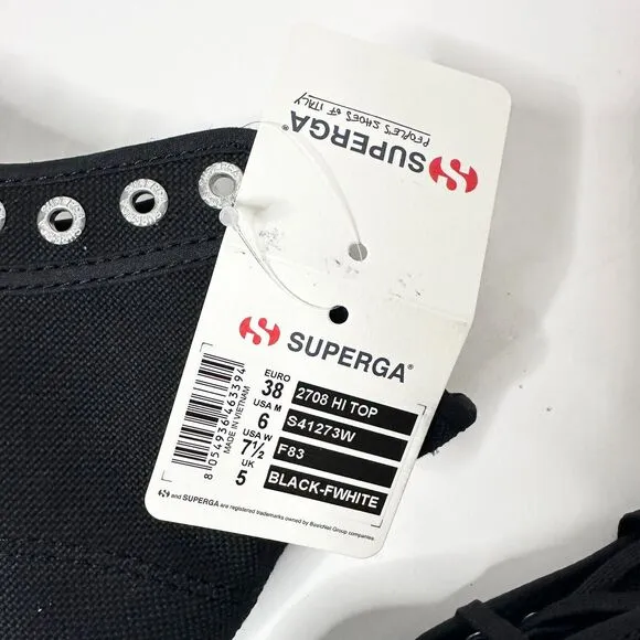 SUPERGA Unisex 2708 High Top Sneaker Men 6 Women 7.5 Black Canvas Platform NEW