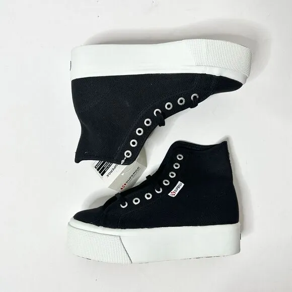 SUPERGA Unisex 2708 High Top Sneaker Men 6 Women 7.5 Black Canvas Platform NEW