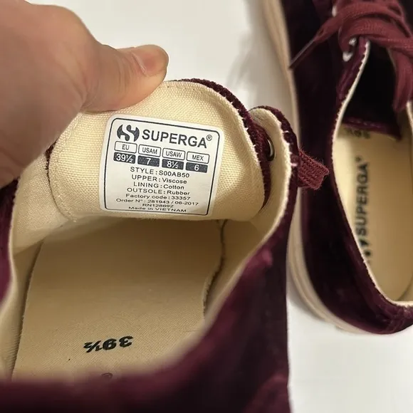 Superga Velvet Classic Sneakers Bordeaux Burgundy Sz 8.5 Luxe Street Style