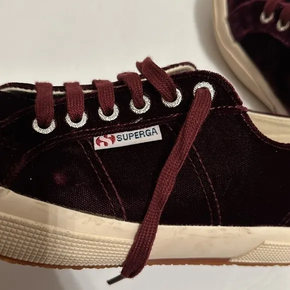 Superga Velvet Classic Sneakers Bordeaux Burgundy Sz 8.5 Luxe Street Style