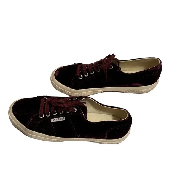 Superga Velvet Classic Sneakers Bordeaux Burgundy Sz 8.5 Luxe Street Style