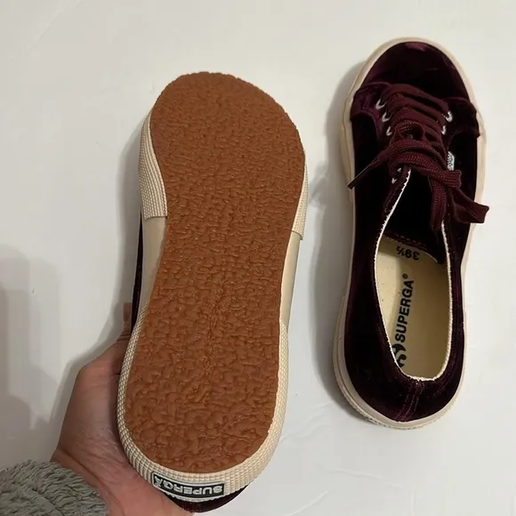 Superga Velvet Classic Sneakers Bordeaux Burgundy Sz 8.5 Luxe Street Style