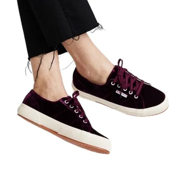 Superga Velvet Classic Sneakers Bordeaux Burgundy Sz 8.5 Luxe Street Style