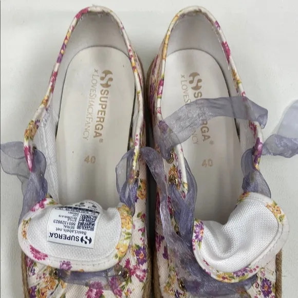 Superga X LoveShackFancy White, Purple Floral Rope Platform Sneakers. Size 9