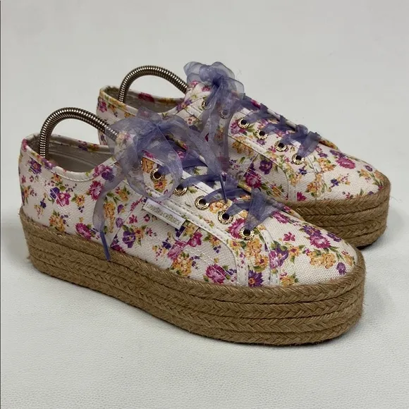 Superga X LoveShackFancy White, Purple Floral Rope Platform Sneakers. Size 9
