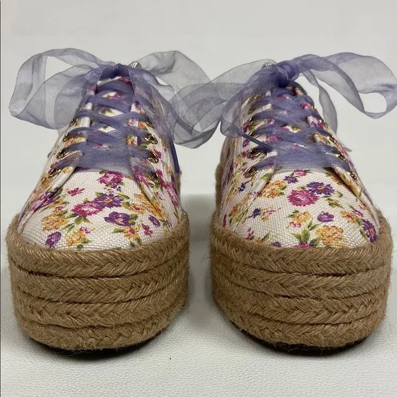 Superga X LoveShackFancy White, Purple Floral Rope Platform Sneakers. Size 9