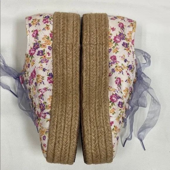 Superga X LoveShackFancy White, Purple Floral Rope Platform Sneakers. Size 9