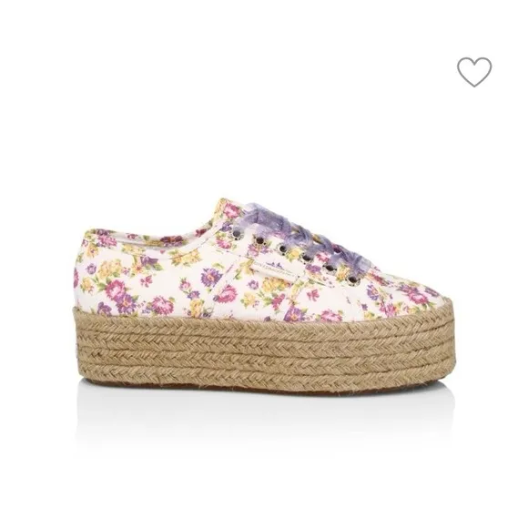 Superga X LoveShackFancy White, Purple Floral Rope Platform Sneakers. Size 9