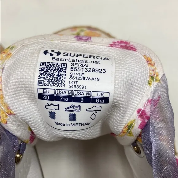 Superga X LoveShackFancy White, Purple Floral Rope Platform Sneakers. Size 9
