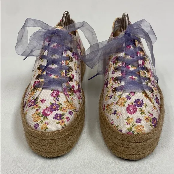 Superga X LoveShackFancy White, Purple Floral Rope Platform Sneakers. Size 9