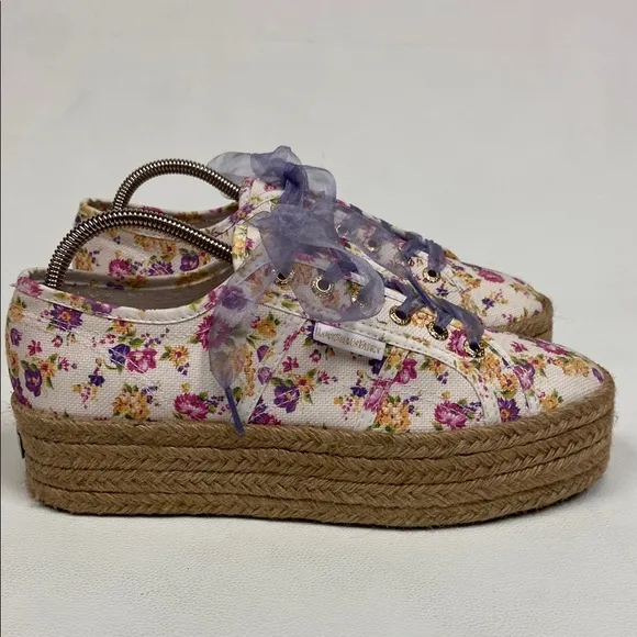 Superga X LoveShackFancy White, Purple Floral Rope Platform Sneakers. Size 9