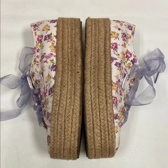 Superga X LoveShackFancy White, Purple Floral Rope Platform Sneakers. Size 9