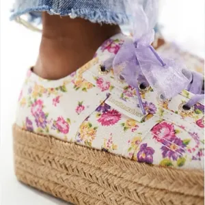 Superga X LoveShackFancy White, Purple Floral Rope Platform Sneakers. Size 9
