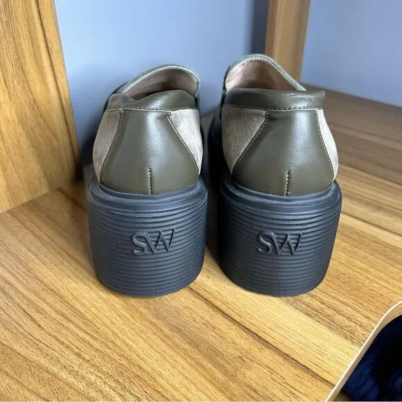 Sz 8B Stuart Weitzman Leather Chunky Olive Green Loafers $495 MSRP NWOT