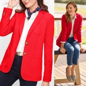 Talbots Aberdeen Blazer NWOT Pique Knit Red Size Size 22W Pockets Lined