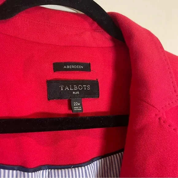 Talbots Aberdeen Blazer NWOT Pique Knit Red Size Size 22W Pockets Lined