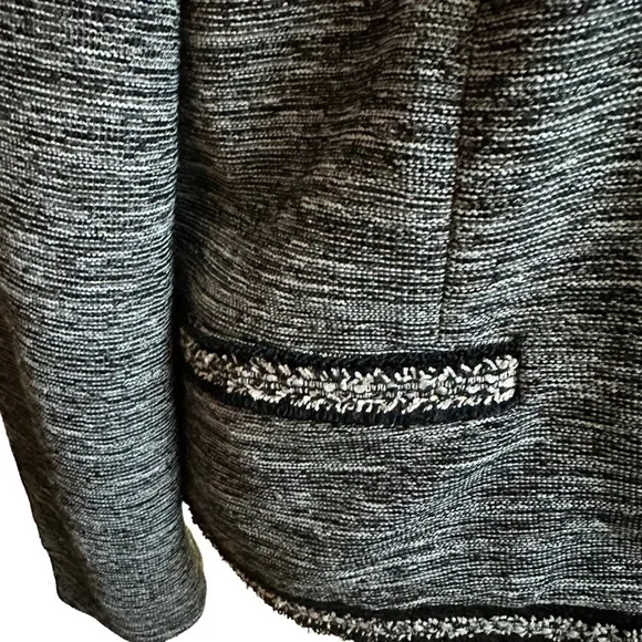 Talbots - Black Tweed Knit Open Front Cardigan Blazer with fringe trim