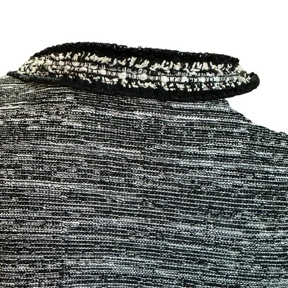 Talbots - Black Tweed Knit Open Front Cardigan Blazer with fringe trim