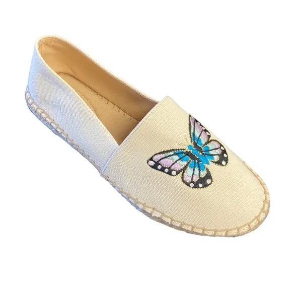Talbots Canvas Embroidered Butterfly Flats