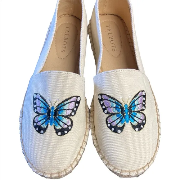 Talbots Canvas Embroidered Butterfly Flats